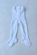 Collant blanc épais en coton chaud pour bébé fille. Idéal à porter avec une robe de cérémonie bébé blanche. Boutique Fil de Légende à Paris, Neuilly-sur-Seine.